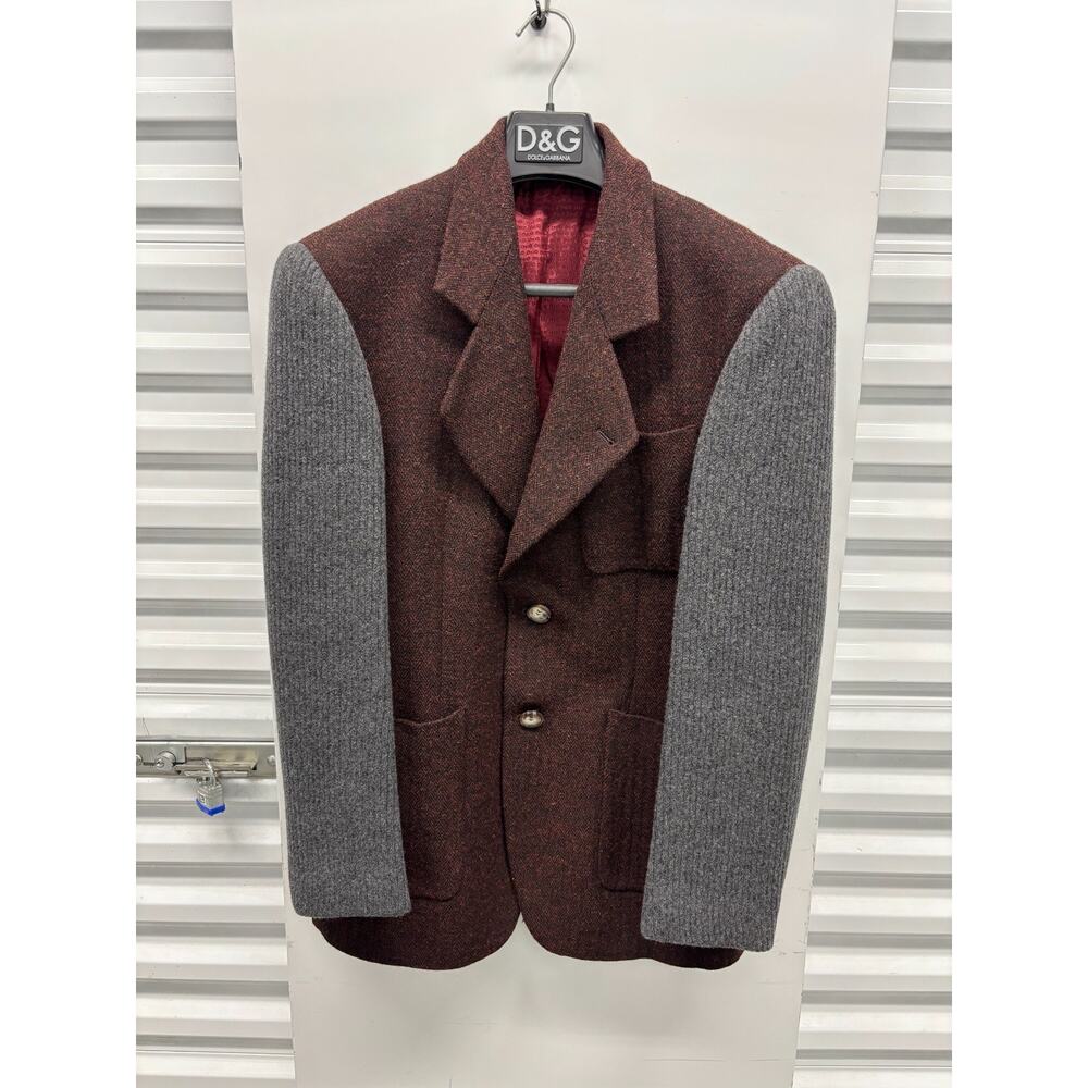 D&G Dolce & Gabbana Wool Blend Blazer Gray Knit Sleeves Brown Jacket 90s IT 50